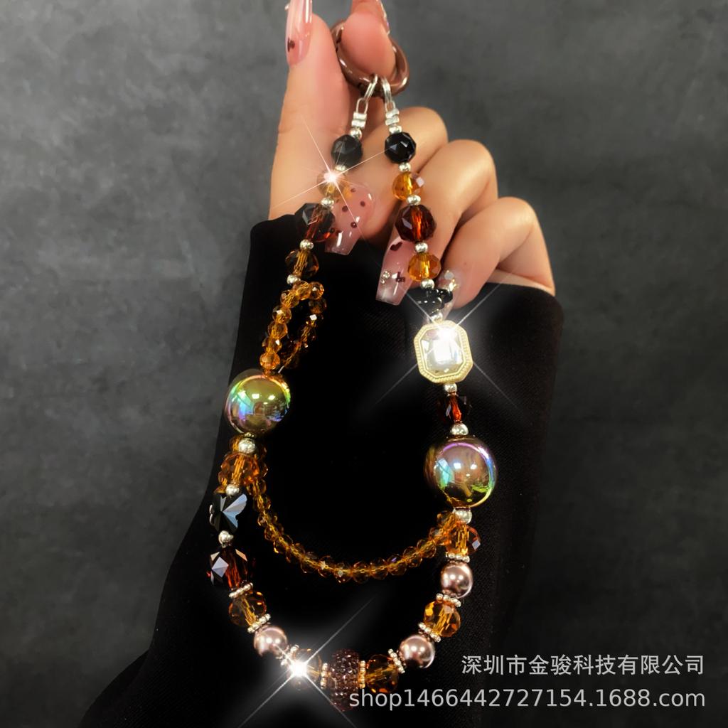 Odolný řetízek na telefon Vysoce kvalitní korálkový vintage popruh na telefon Kreativní laserový přívěsek na klíče do auta Závěsný řetízek pro ženy