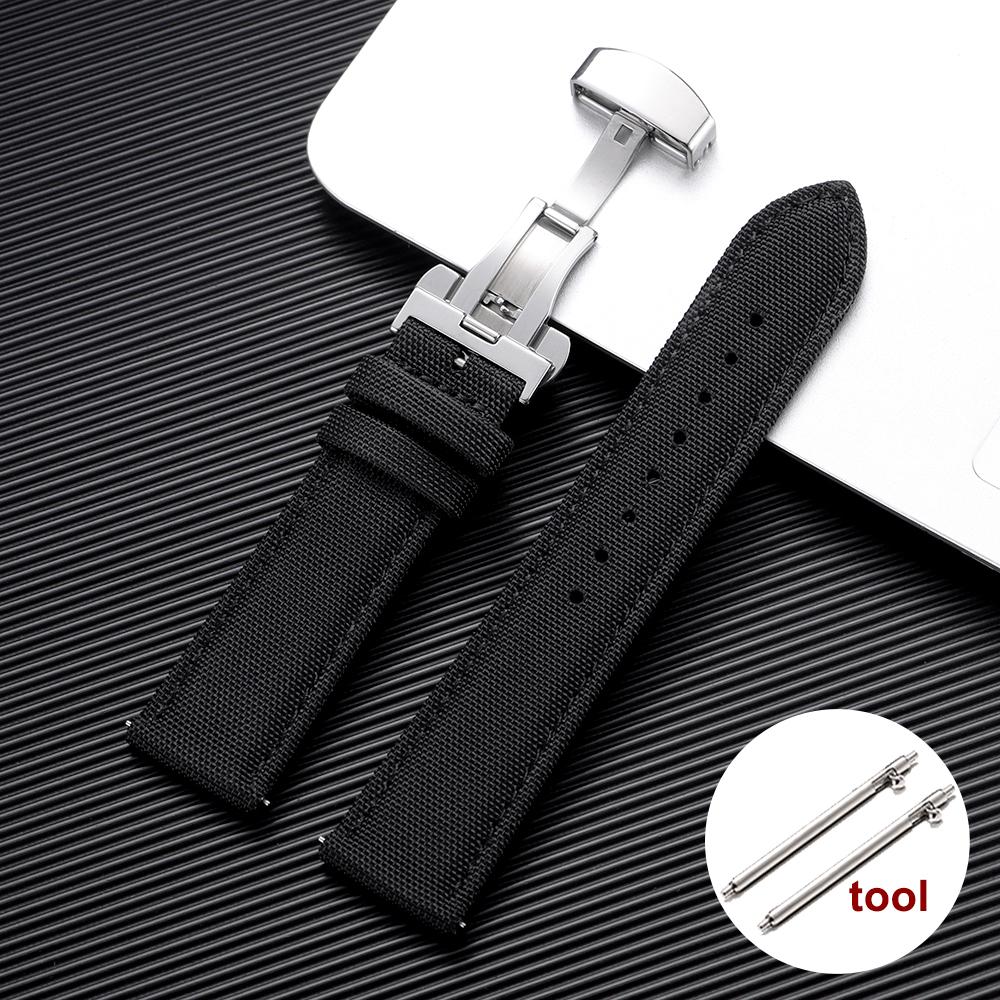 Waterproof Sailcloth Watch Band Premium Sailcloth Strap Butterfly Clasp Durable Nylon Quick Release Bracelet 20mm 22mm Wristbelt