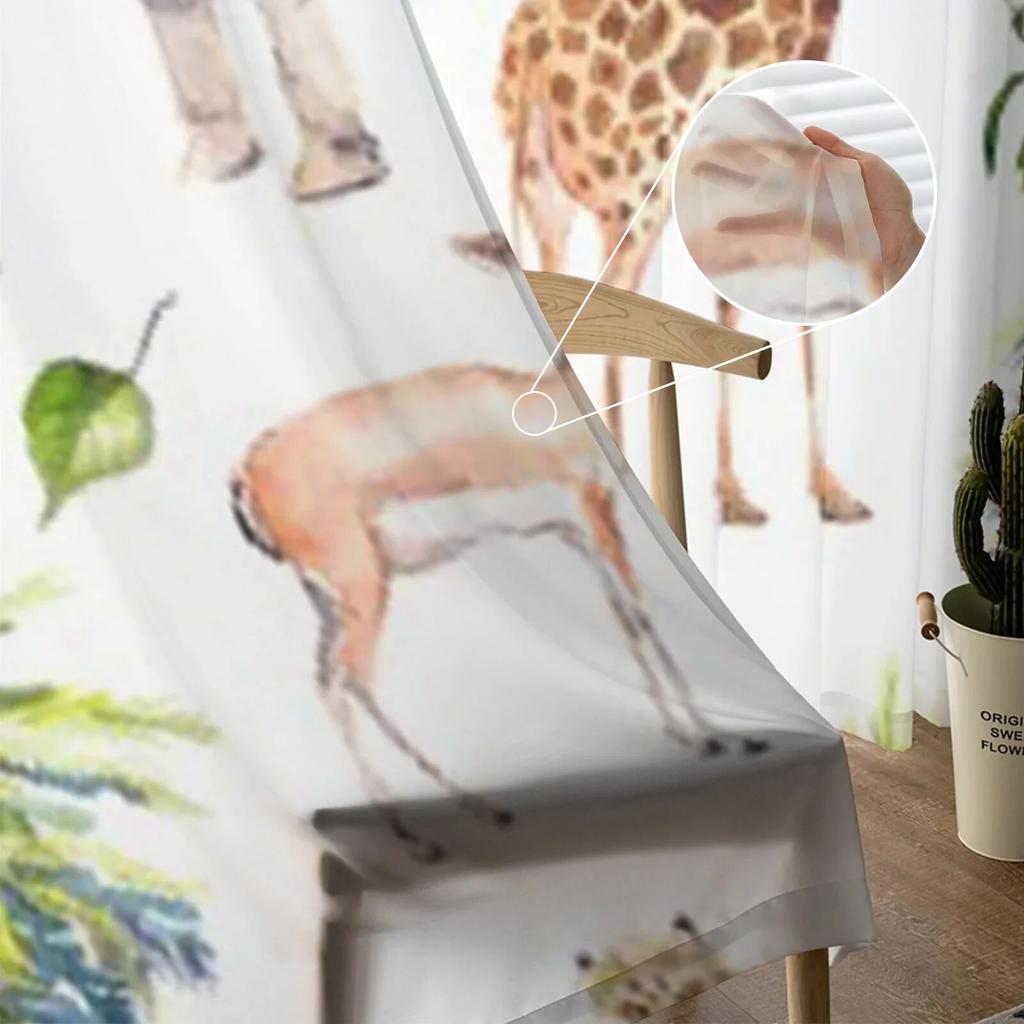 Transparente Vorhänge mit Aquarell-Wildtieren für Wohnzimmer, moderne modische Volantvorhänge für die Küche, Tüllvorhänge