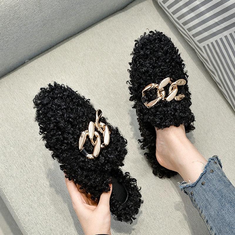 Fashion Flats Shoes for Women Autumn Winter New Style Slippers for Women Outside Warm Cotton Shoes Muller Shoes Big Size 41-44
