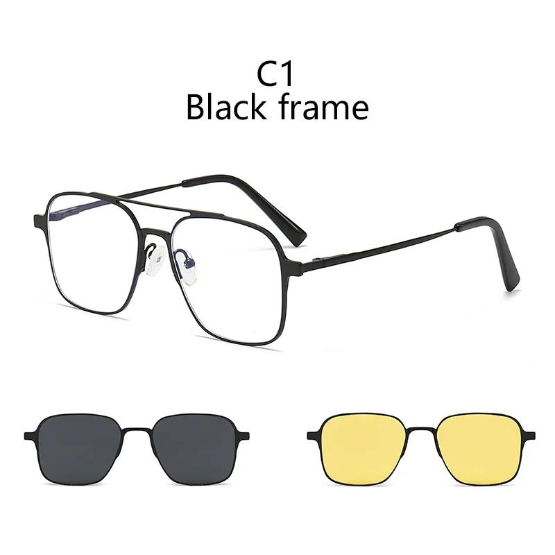 3 In 1 Pure Titanium Women Double Beam Glasses Frame With Polarized Clip On Sunglasses And Night Vision Men Half Rim Eyewear