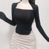 Korean Dongdaemun Sexy Square Neck Slimming Long Sleeve Low-Cut Top for Women