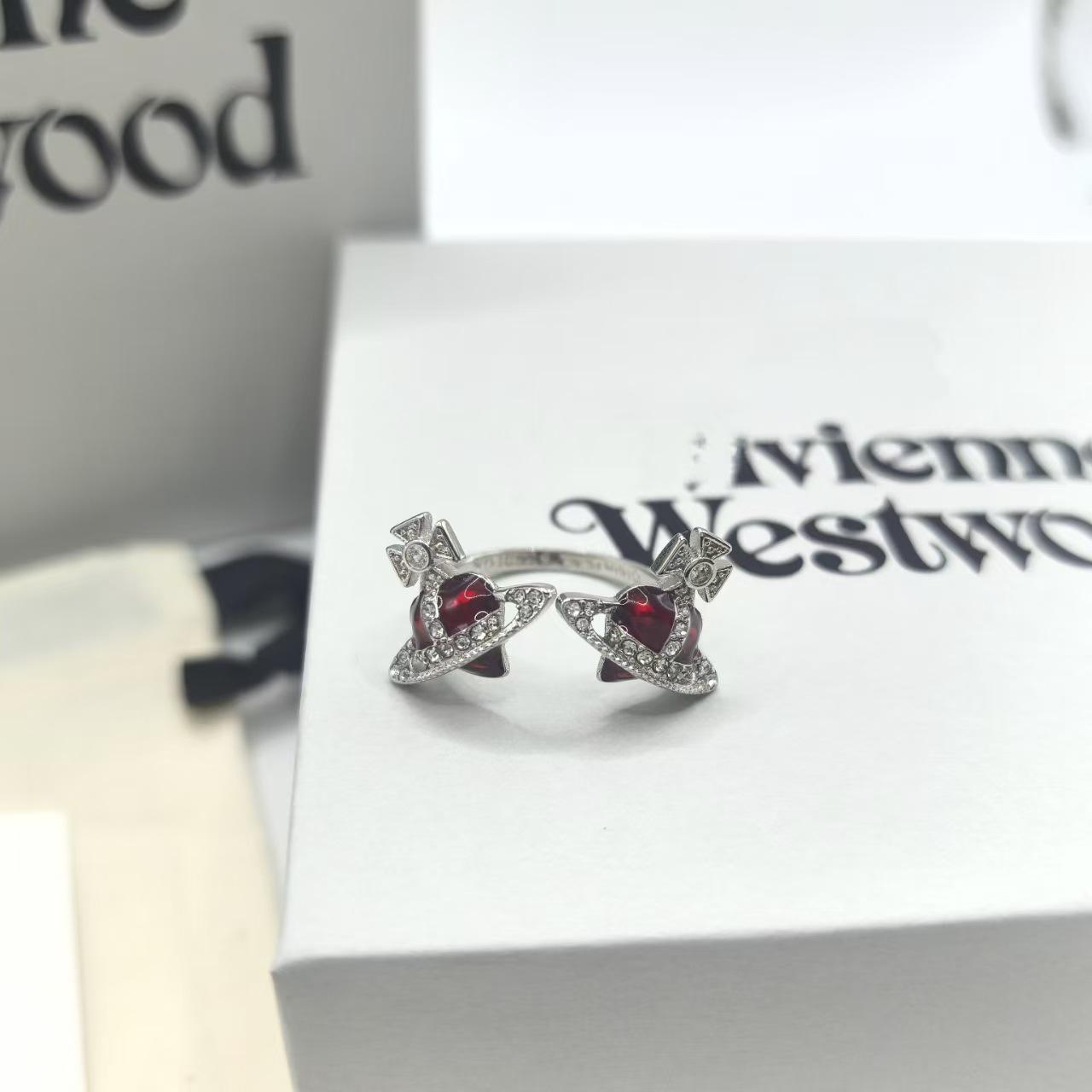 Westwood Сатурн Двойное Сердце Открытое Регулируемое Панк Кольцо для Женщин