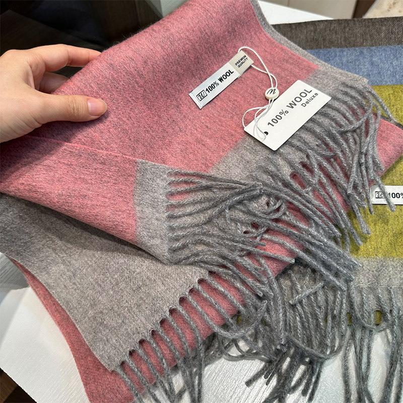 Designer! Color Matching Narrow Version 100 Pure Wool Scarf Women's Winter Couple Commuting Advanced Sense Warm Scarf