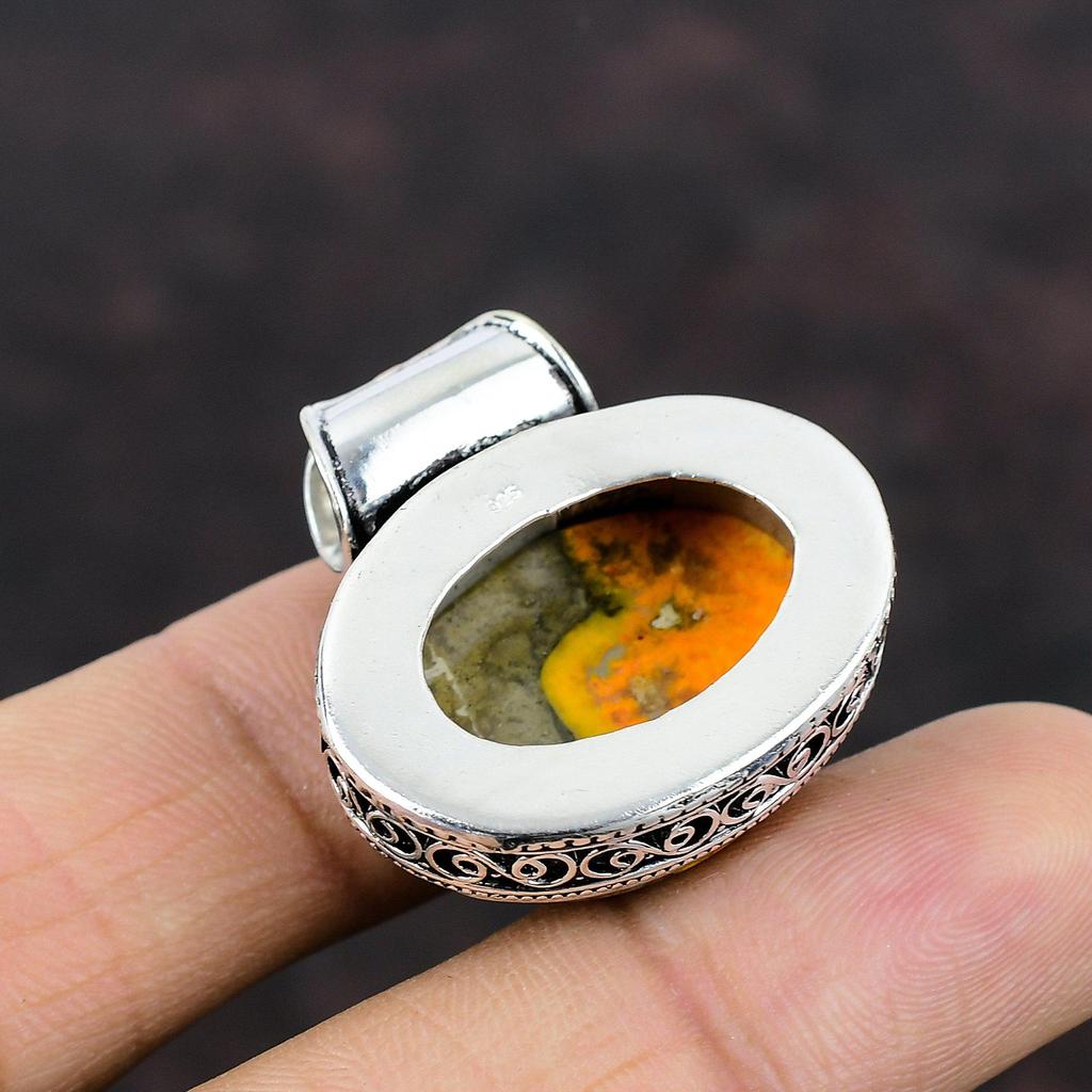 Bumble Bee Jasper Pendant Real Gemstone Pendant 925 Sterling Silver Pendant Handmade Vintage Pendant Silver Jewelry For Gift Dainty Pendant