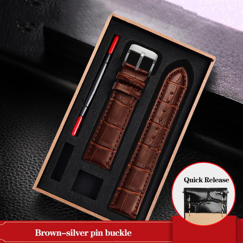 Leather Watchband Black Blue Cowhide Strap Butterfly Buckle Fits All Brands of Watches Men Women 12/14/15/16/18/19/20/22/23mm