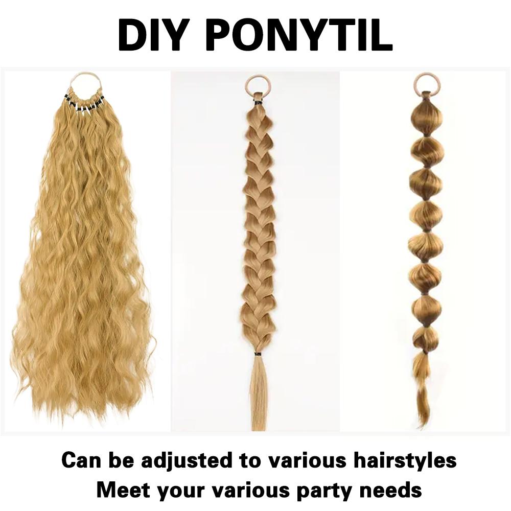 MERISIHAIR Synthetic Long Curly With Elastic Band Ponytail Extension Wrap Around Heat Resistant Pony Tail For Women Daily Wear