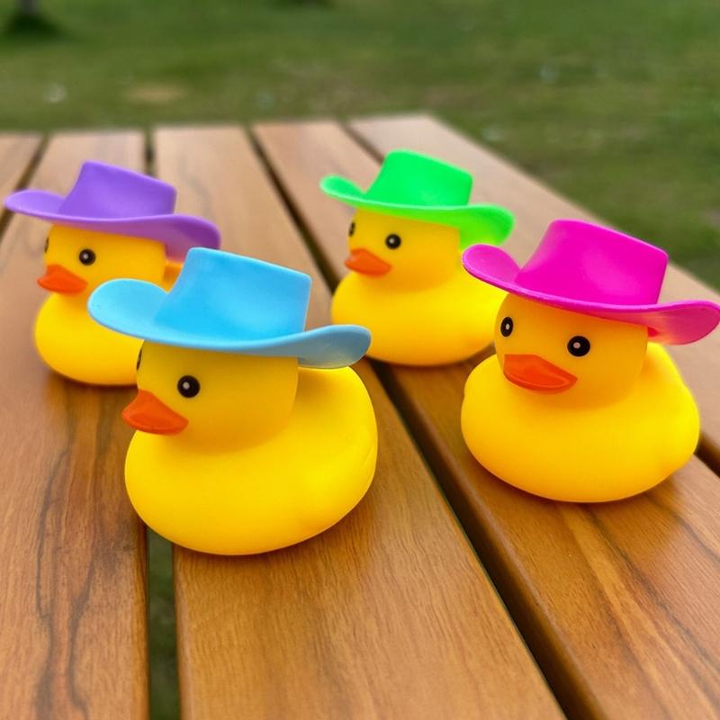 Water Play Duck Ornament with Black Cowboy Hat and Sunglasse Baby Pool Accessories Bathtub Companion For Toddlers