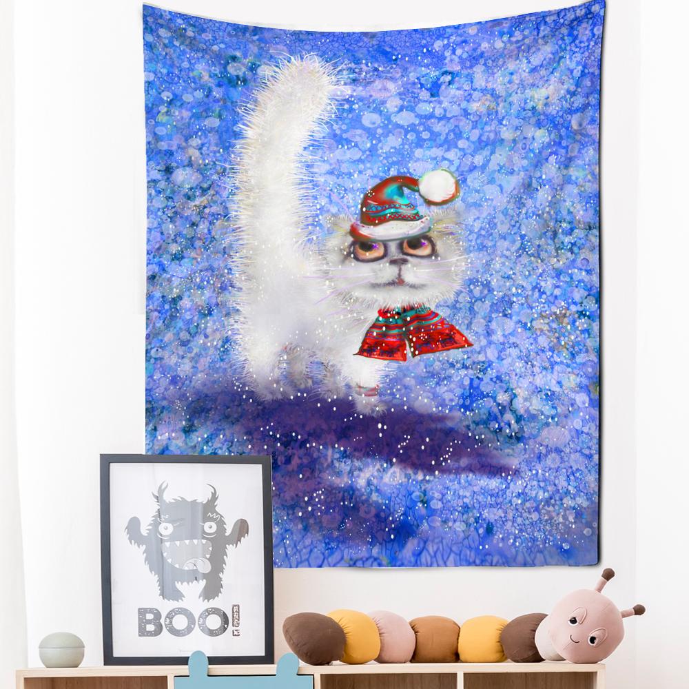 

Гобелен с милым котом, настенный, с мультяшным животным, кавайный стиль, колдовство, мандала, декор для общежития, гостиной 95x70cm