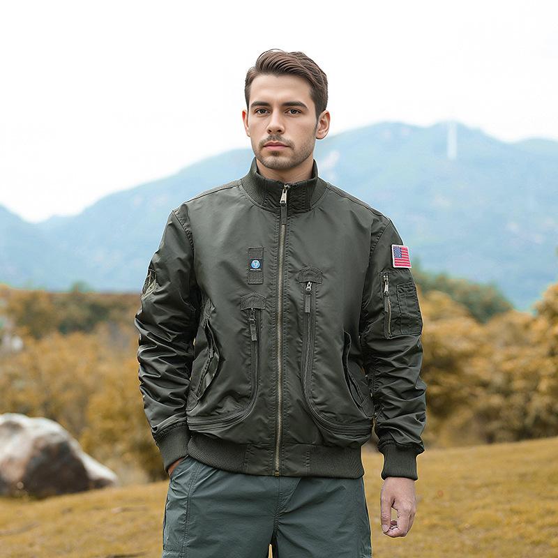 Spring and Autumn Casual Men's Bomber Jacket Tooling Style Military Training Jacket Retro Baseball Uniform Men's Trend