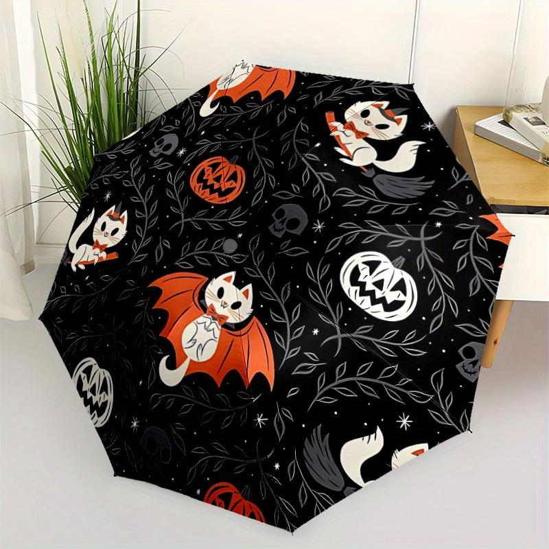 1pc Halloween Cats Automatic Open/close, All-Season Portable Folding Umbrella, Travel, Everyday, Formal Events - Compact Luxury Parasol, Outdoor Acces