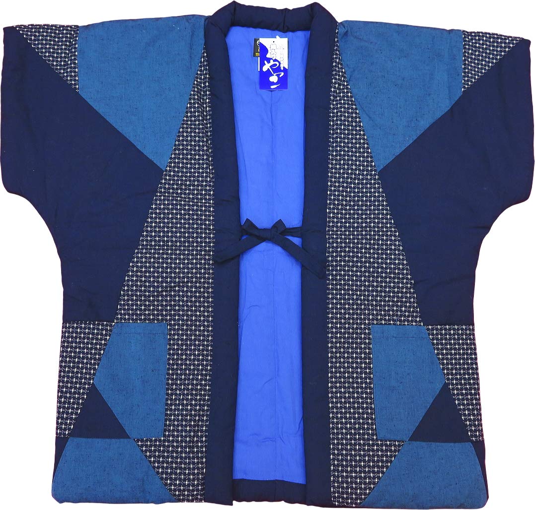 

Authentic Kurume style padded yakko hanten Patchwork design free made in [Yoshiwaka] jacket! (navy), sleeveless, men s size, Japan.