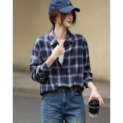 Camicia a quadri Demana da donna con spalle scese e revers