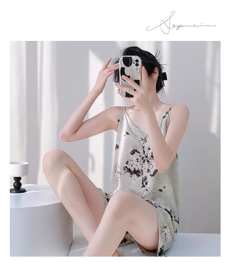 Neo-Chinese Cotton Silk Camisole Pajama Set for Women - Summer 2025 Beach Style