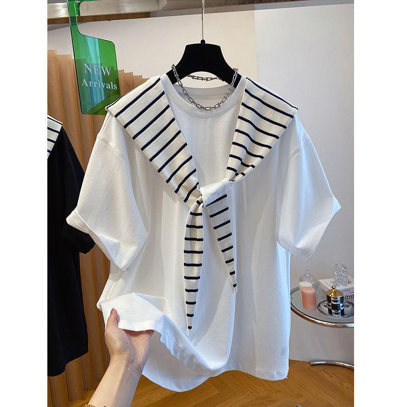 

2025 Унисекс Плюс Сайз Полосатая Толстовка с Капюшоном Колорблок с Коротким Рукавом M (86-100 jin) белый