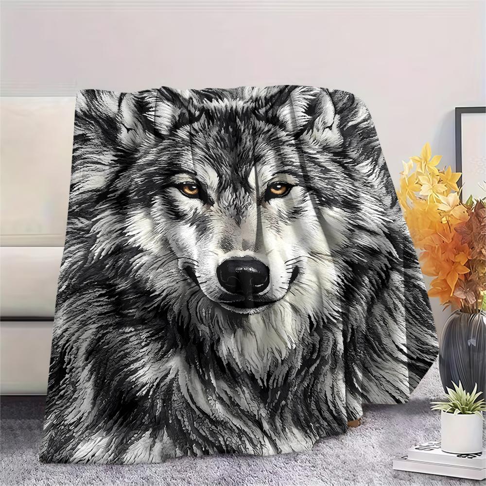 Filz Panda Wolf Leopard Kaninchen Druck Flanelldecke, Hohe Qualität, Bequem für alle Jahreszeiten, Heimdekoration, Wärme und Komfort, Perfekt für Weihnachtsgeschenke