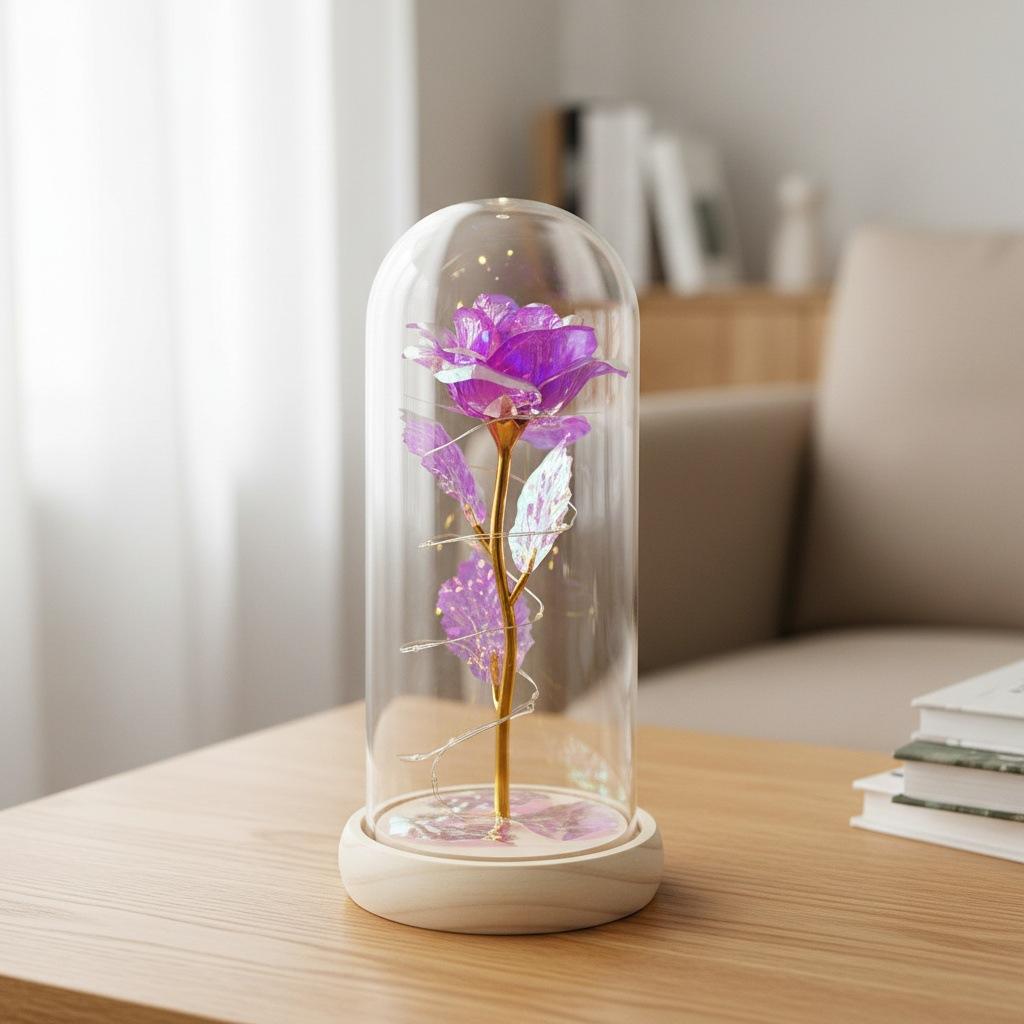 Gold foil rose immortal flower glass cover Valentine's Day gift Christmas Mother's Day creative LED night light