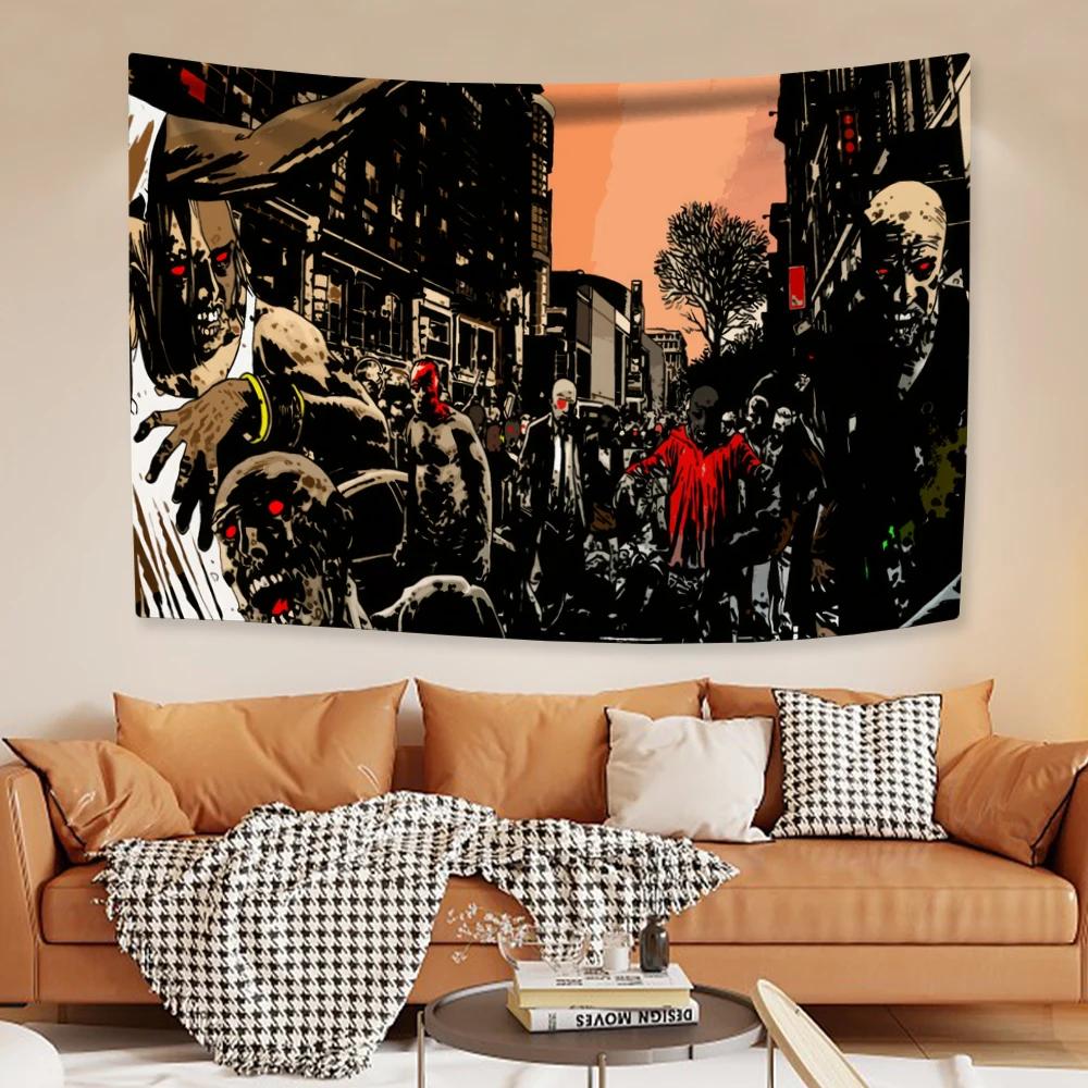 Home Decor Dark Halloween Tapestries Horror Zombie Anime Wall Hanging Carpets Bedroom Or Dormitory Background Party Backdrop