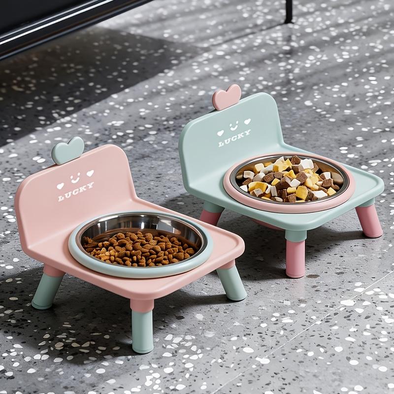 Adorable Stainless Steel Cat Bowl, Featuring a Color-block Design, Comes with a Non-slip Mat To Prevent Tipping, Leak-proof Construction
