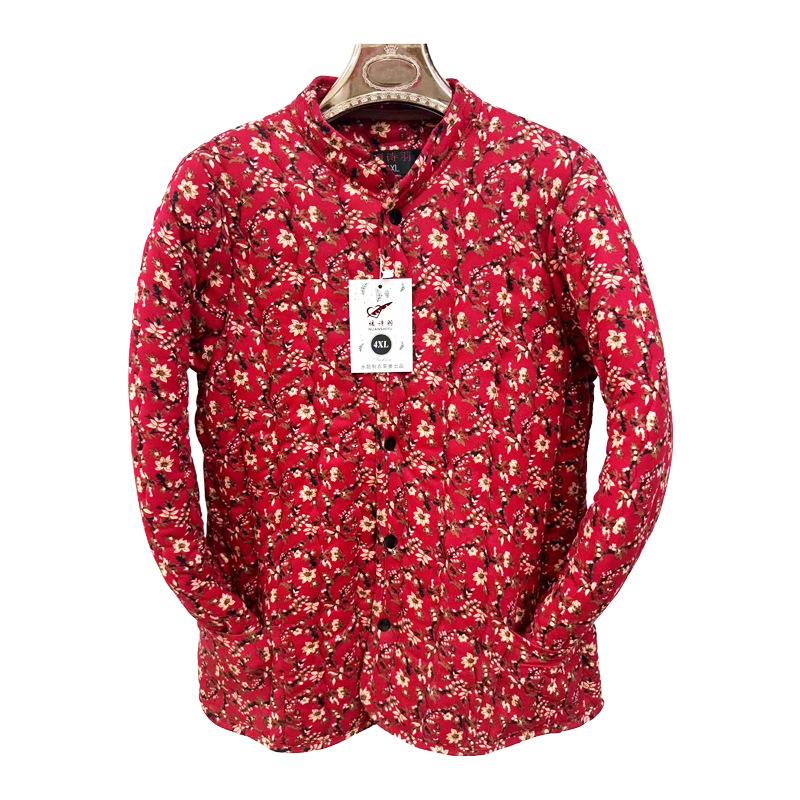 

Женская вязаная куртка с цветами 2025 Утепленная куртка с цветочным принтом Новая китайская утепленная куртка Женская утепленная куртка 2XL (100-60 kg) красный