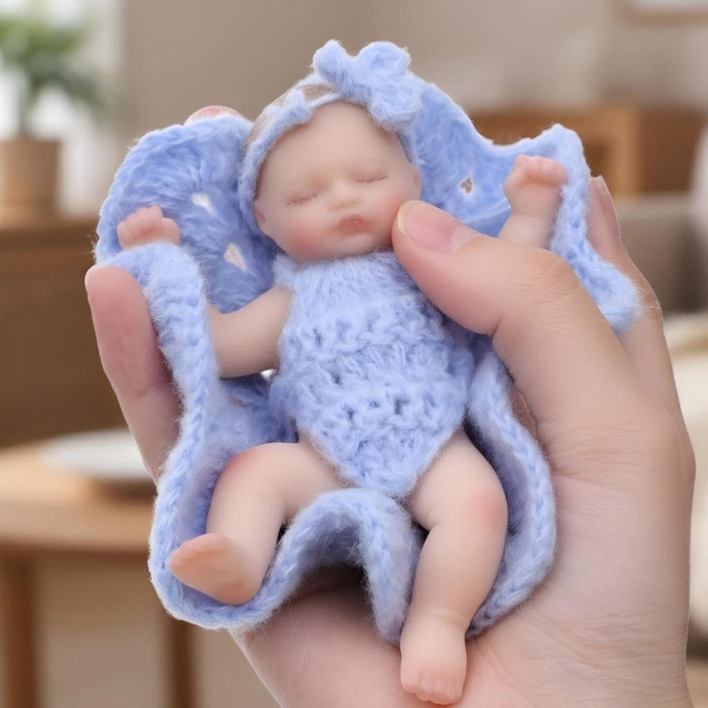 Cloveray 5-inch (12cm) Reborn Doll, Silicone, Full Body, Realistic Baby Doll, for Collection, Gift & Artificial Insulation (Blue)