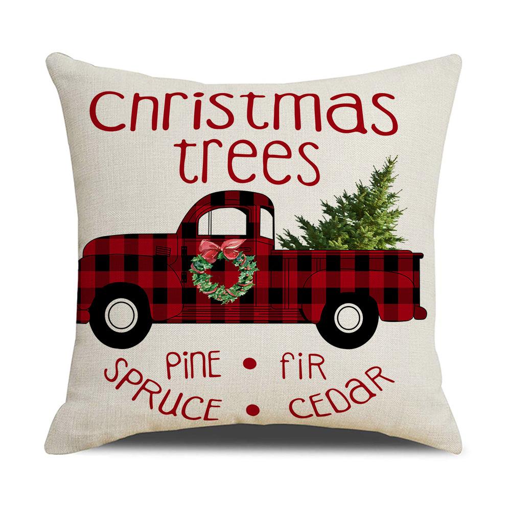 Red and Black Christmas Throw Pillow Cover Linen Print Christmas Elk Sleigh Pillow Sofa Cushion Cover