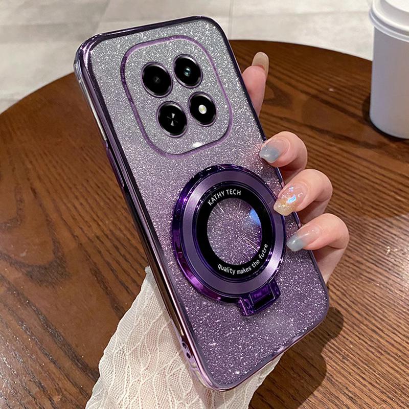 Shockproof Glitter Plating Magnetic Bracket Holder Case For Xiaomi Redmi 15C 15 14C 13C 13X Note 15 14 Pro Plus Silicone Cover