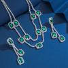 Emerald Diamond Zircon Square Tassel Earrings Court Earrings Necklace Light Luxury Wedding Two-piece Set