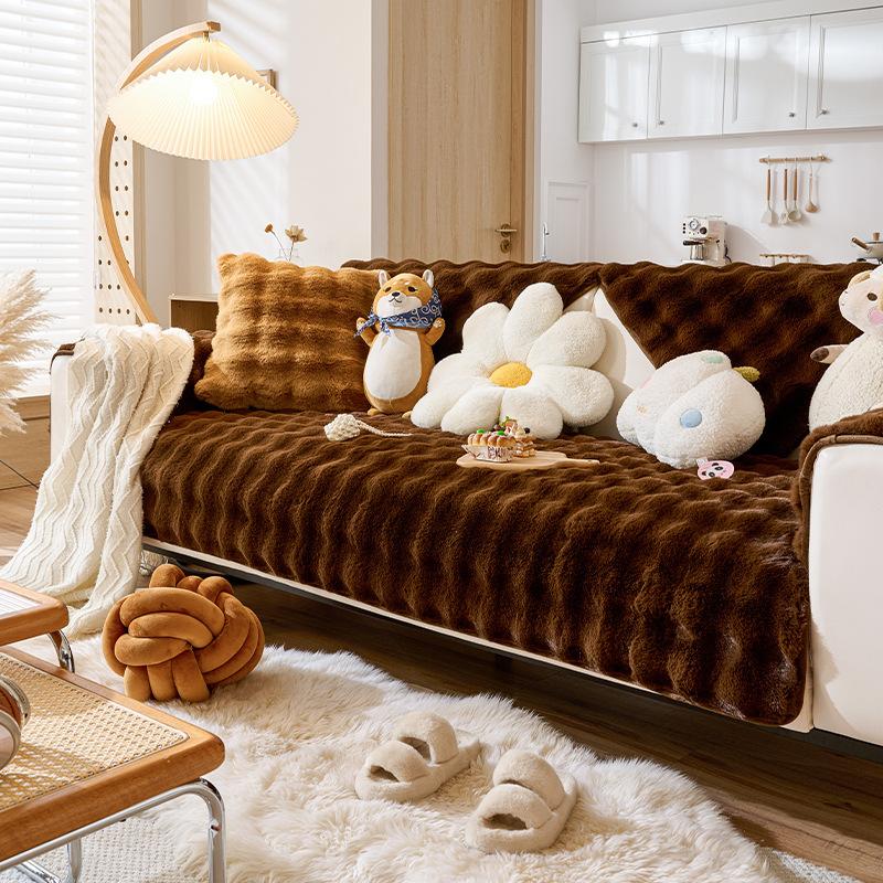 Special Plush Thickened Sofa Cushion, Winter Non-Slip And Dirt-Resistant Light Luxury High-Grade Leather Sofa Cover Cover Cloth Towel