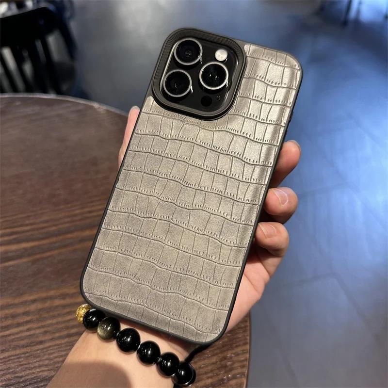 Fashion Cool Black Crocodile Pattern Leather Solid Color Phone Case For iPhone 11 12 13 14 15 Pro Max Shockproof Soft Cover Men