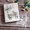 2pcs/set Bird Tree Die Cuts for Card Making, Park Chair Metal Cutting Dies, Metal Die Cutting Mold, Scrapbooking Dies, DIY Etched Embossing Stencil