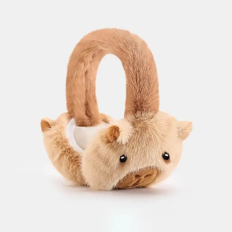 Складные милые наушники-муфты с ушками выдры, плюшевый флис, ушки в форме выдры, пушистая косичка-хвостик, зимняя защита для ушей.