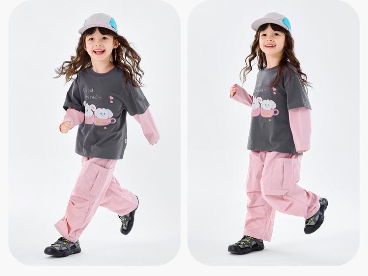 [7A Antibakteriell] Dudu Family Mädchen Langarm-Zwei-in-Eins-T-Shirt - Neuer Frühlingstil für kleine Mädchen