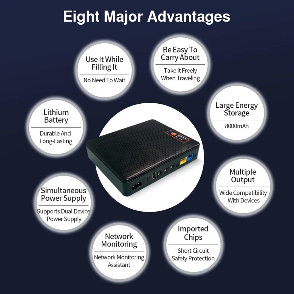 UPS 5V 9V 12V Input Router Modem Battery Backup Standby Power USB Charging Uninterruptible Power Supply