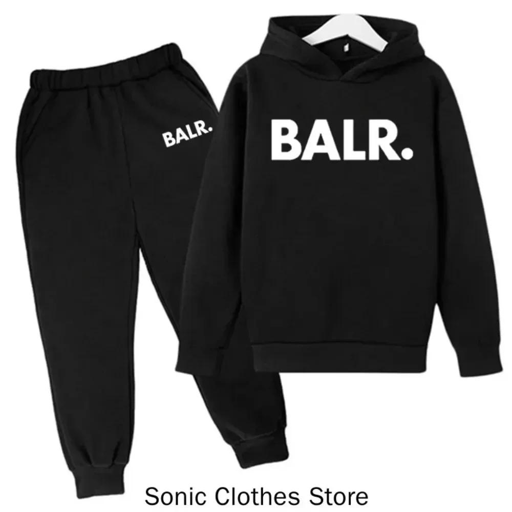 Marka Balr Dres Dziecięcy Chłopcy Dziewczynki Bluza Spodnie Dresowe Zestaw Dwuczęściowy Wiosna Jesień Zestawy Dziecięce z Kapturem Modne Casualowe Bluzy z Kapturem