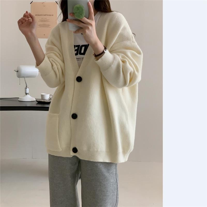 Weicher und lässiger Strickcardigan für Damen Herbst Neu Sanfter V-Ausschnitt Strickmantel