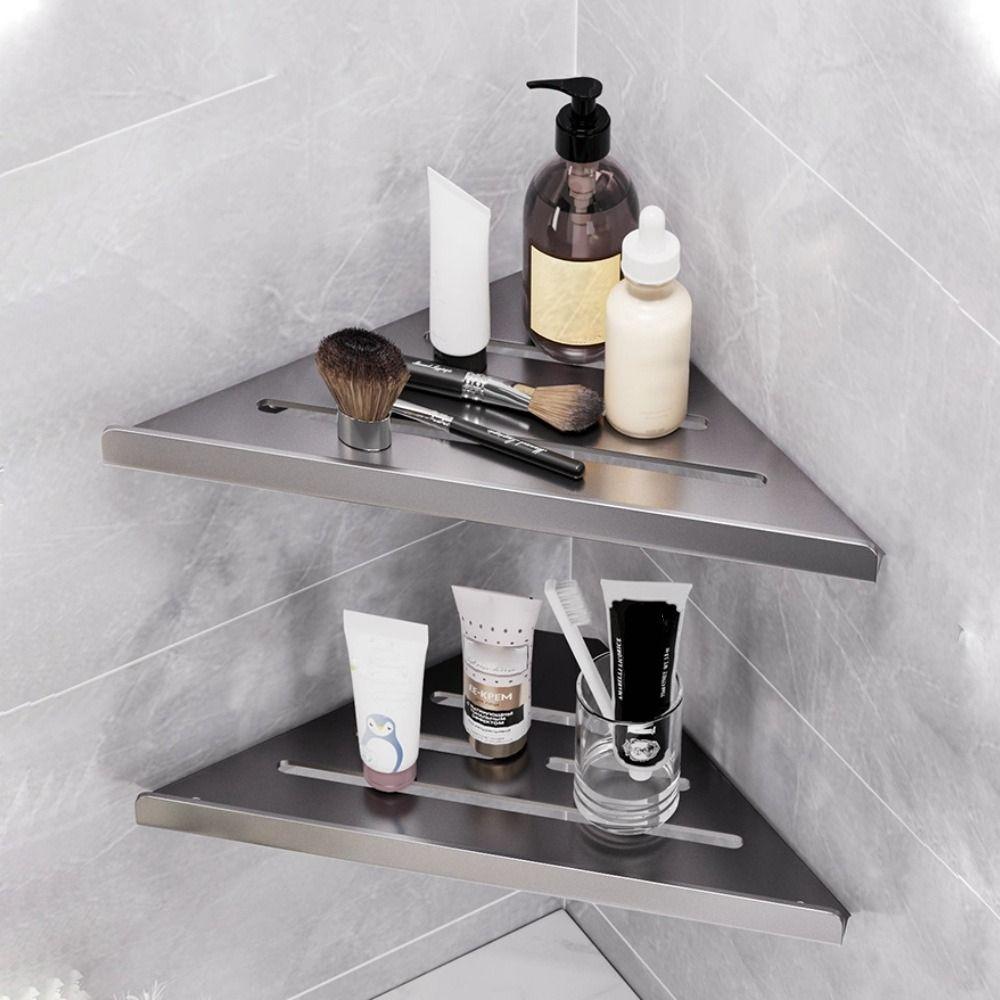 Scaffale Angolare per Bagno Senza Fori Montaggio a Parete Senza Trapano Salvaspazio Doccia Triangolare Scaffale Portaoggetti Acciaio al Carbonio