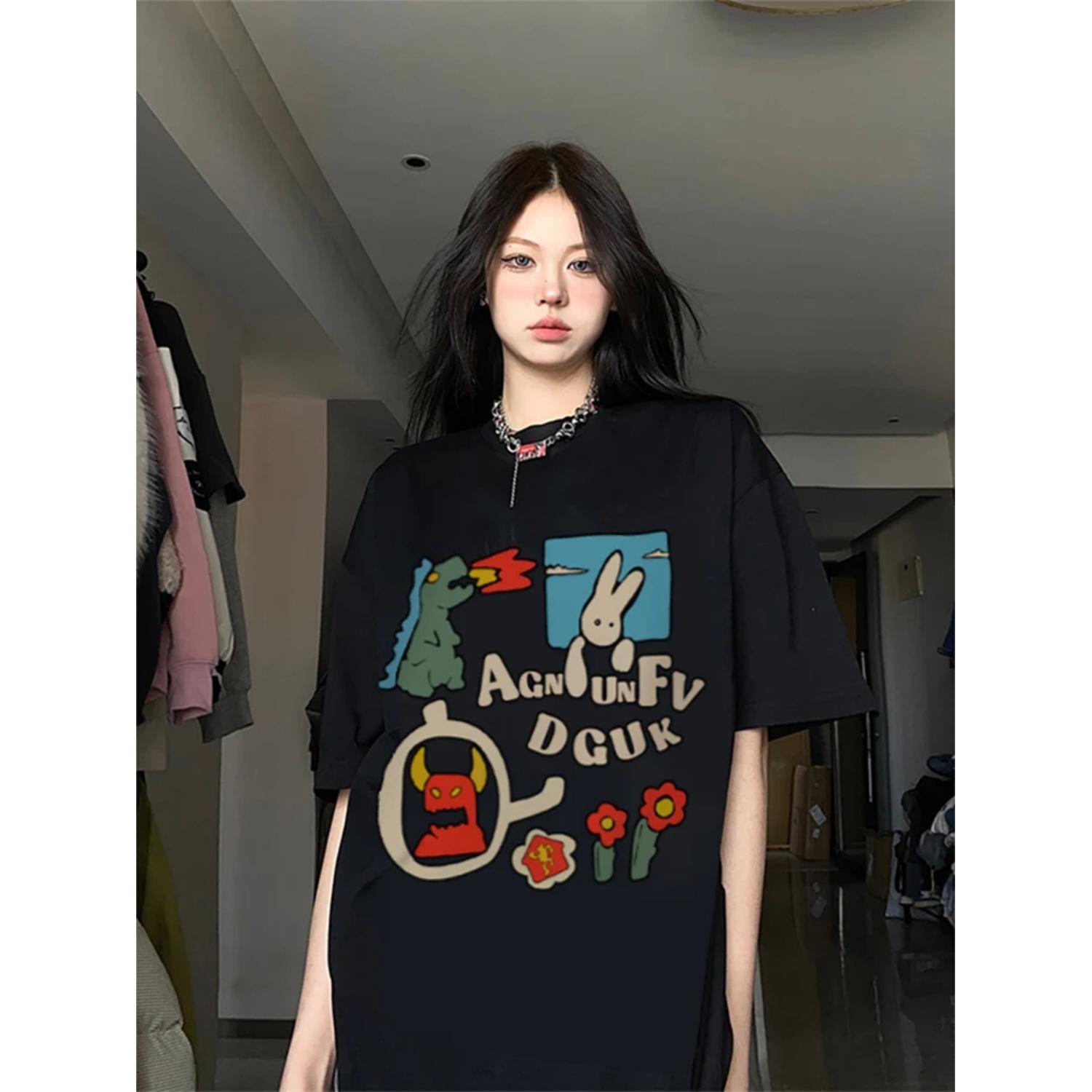 

Hiphop Plus Size Summer Letter Printed Cotton Short Sleeved T-shirt for Women Ins Trendy Brand Summer Loose Top for Women XXXXXL