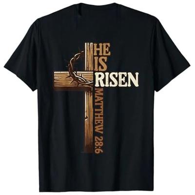 Easter Cross He Is Risen Jesus Christian Unisex Women TShirt Christian Cross Bible John 316 Reflection 0L3Q48 Saying Tee Novelty