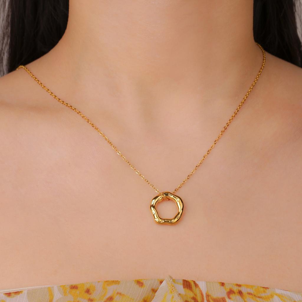 Lemegeton Mini Molten Ring Necklace Circle Pendant Stainless Steel Women Necklace Choker Fashion Trendy Elegant Chain Jewelry