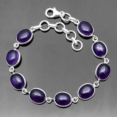 Pulsera de piedra preciosa de amatista, plata de ley 925, pulsera hecha a mano, regalo para ella, regalo de piedra de nacimiento, joyería con dije de plata