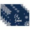 4/6pcs Set Winter Blue Background Snowflake Letter Pattern Christmas Placemats, Seasonal Everyday Holiday Decorations Suitable for Home Kitchen Dining