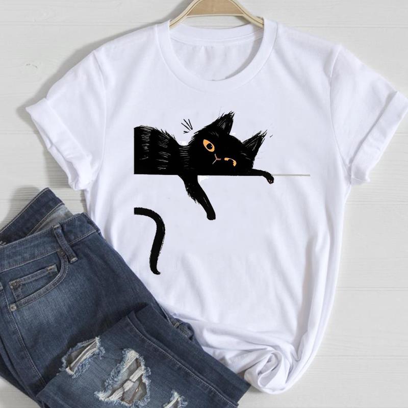 

Графический Tee Cat Pet Trend Animal Love с коротким рукавом Лето Топ Повседневный принт Дамы Женская Т Одежда Женская модная футболка