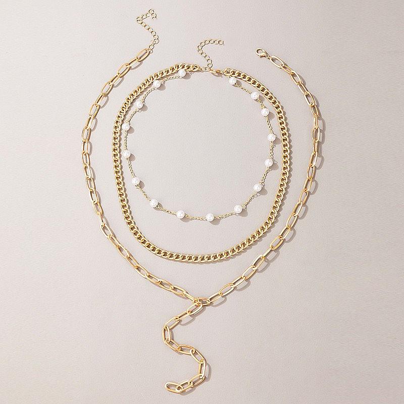 Fashion imitation pearl personalized alloy chain women, punk cross chain fringed multi-layer necklace