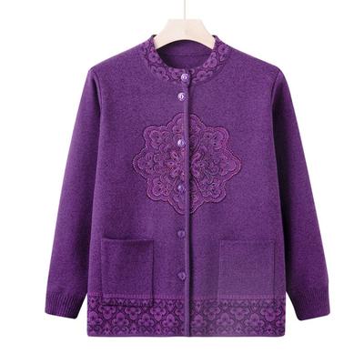 Herbstkleidung für ältere Frauen, Mutter, Frühling und Herbst, neuer Pulloverjacke, Strickpullover-Cardigan-Top für mittlere und ältere Großmütter