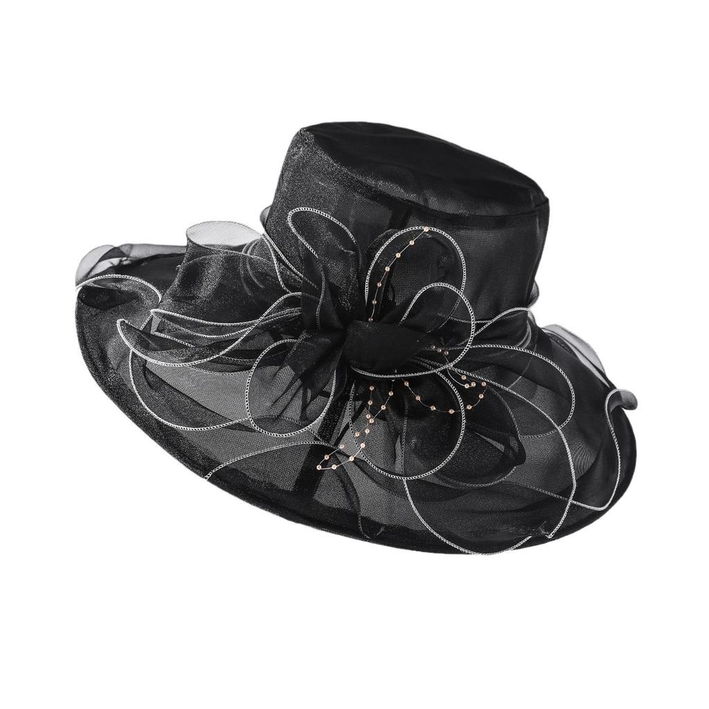 Elegant Women's Organza Sun Hat with Large Flower - European & American Style