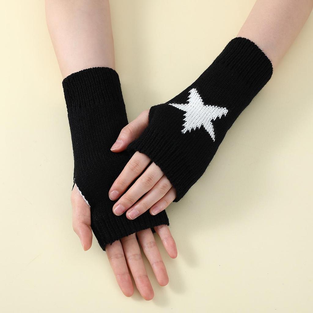 Unisex Fashionable Half-Finger Star Knit Wool Gloves - Warm Fingerless Faux Sleeve for Winter and Autumn