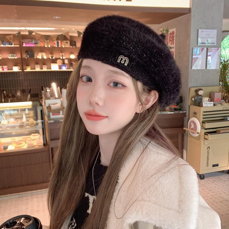 

Корейская версия осенне-зимней шляпы для женщин, японский берет, однотонная вязаная шерстяная шапка, зимний берет, теплая шляпа художника, толстая шапка One Size