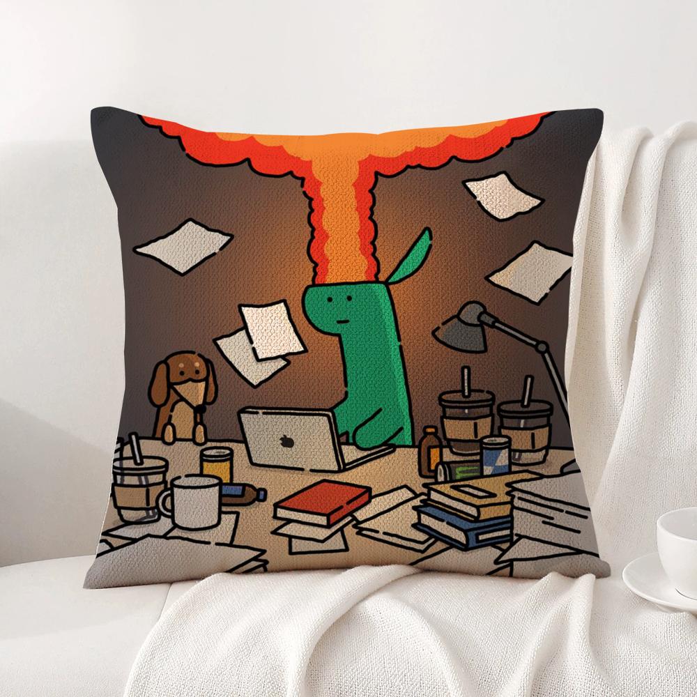 Cartoon Art Joguman Cushion Cover Summer Coolness Linen Fabric Double-Sided Printing Pillow Case Sofa Home Decor Gift