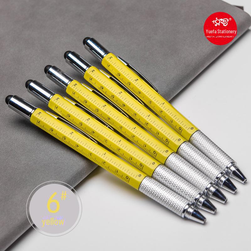 "Promotional Multi-Function Ballpoint Pen with Touch Screen Stylus, Metal Scale, and Screwdriver Tool"